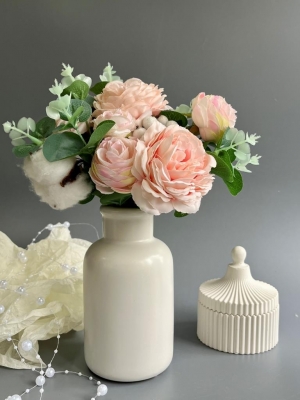 Ваза керамическая для живых цветов и сухоцветов, 14 см, белый, 1 шт