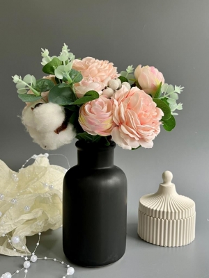 Ваза керамическая для живых цветов и сухоцветов, 14 см, черный, 1 шт