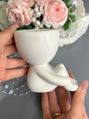 Ваза керамическая для живых цветов и сухоцветов, 6,8х10 см, белый