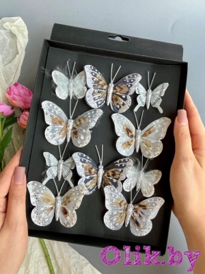 Набор бабочек серебро, 4-7 см, микс 10 шт
