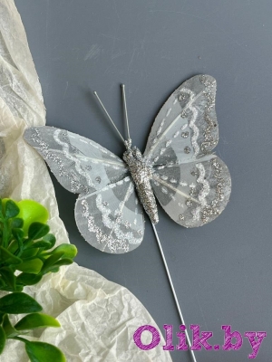 Бабочка-1 7,5 см, серебро, 1шт