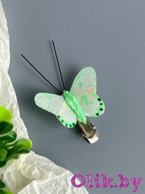 Бабочка 4 см на прищепке, зеленый, 1шт