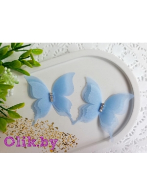 Бабочка шифоновая трехслойная 5 см, голубой, 1 шт