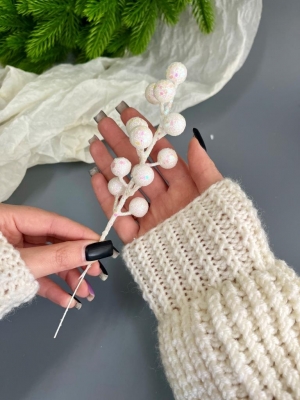 Ветка ягоды мерцающая, 20 см, белый