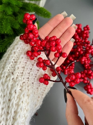 Ветка с ягодами, 12.5 см, красный, 10 шт
