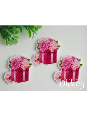 Кабошон-вырубка "Коробка с цветами" 3,2*3,2 см, №2