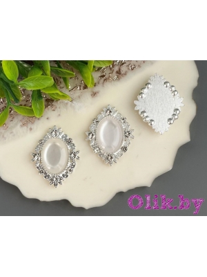 Серединка ювелирная 2,5*3,2 см, серебро/белый №1