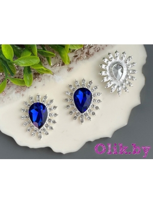 Серединка ювелирная 2,7*3,2 см, серебро/синий №08