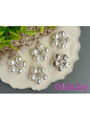 Флоризель металл+стразы 20мм (серебро), 1 шт