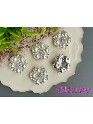 Флоризель металл+стразы 22мм (серебро), 1 шт