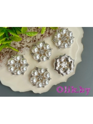 Флоризель металл+стразы 25мм (серебро), 1 шт