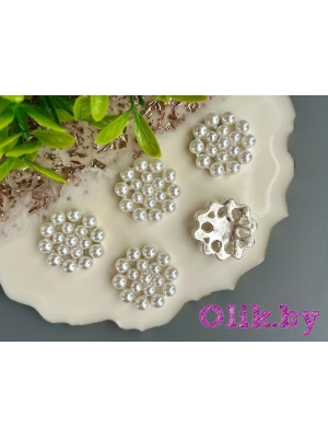 Флоризель металл+стразы 21мм (серебро), 1 шт