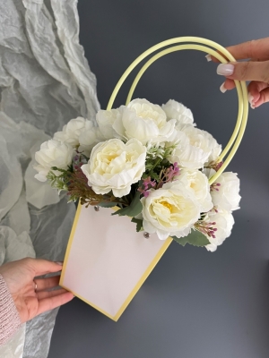 Пакет для цветов малый, размер 13,5х9,5х15см, цвет белый с желтым