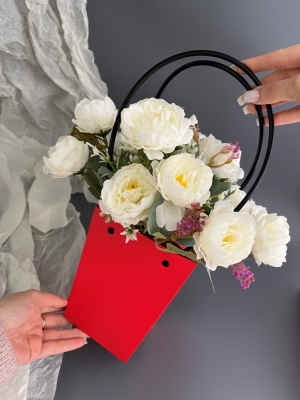 Пакет для цветов малый, размер 13,5х9,5х15см, цвет красный