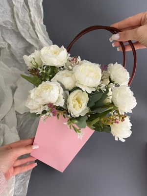 Пакет для цветов малый, размер 13,5х9,5х15см, цвет розовый