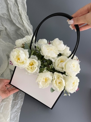 Пакет для цветов прямоугольный, размер 22х10х13см, цвет белый с черным