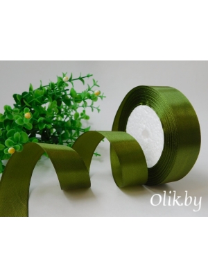 Лента атласная, 2,5 см, темно-фисташковый  №110, 23 м