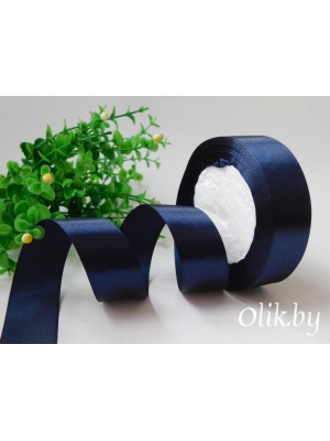 Лента атласная 2,5 см, темно-темно-синий, 23 м