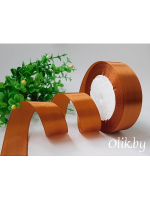 Лента атласная 2,5 см, коричнево-медный №158, 23 м