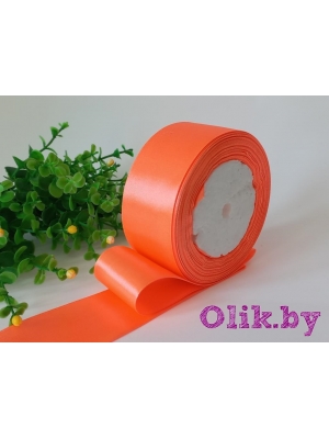 Лента атласная 4 см, ярко-оранжевый №022, 23м