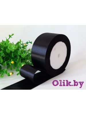 Лента атласная 4 см, черный, 23 м