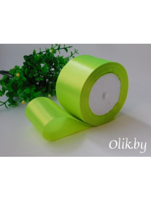 Лента атласная 5 см, лаймовый, 23 м