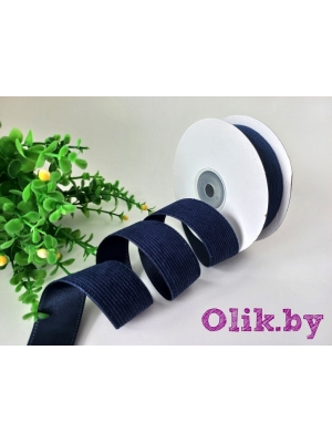 Лента вельвет/атлас 2,5 см, темно-синий №26, 1 м
