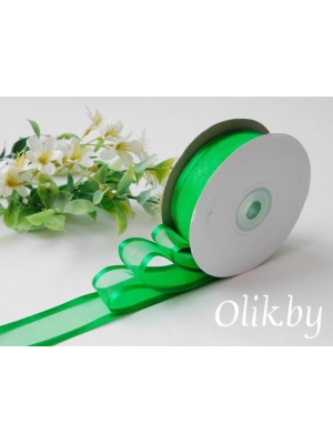 Лента органза с атласными краями 2,5 см, зеленый