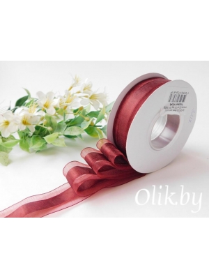 Лента органза с атласом 2,5 см, бордовый