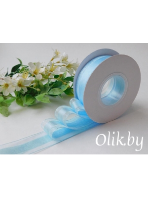 Лента органза с атласом 2,5 см, голубой