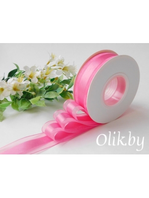 Лента органза с атласом 2,5 см, розовый