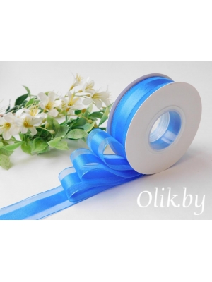 Лента органза с атласом 2,5 см, синий