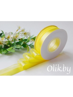 Лента органза с атласом 2,5 см, желтый 