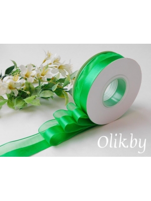 Лента органза с атласом 2,5 см, зеленый