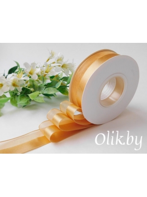 Лента органза с атласом 2,5 см, золотисто-бежевый