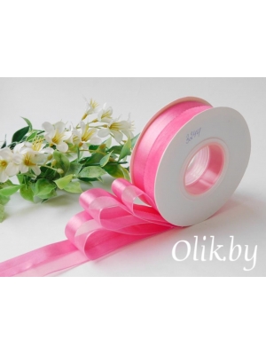Лента органза с атласом 2,5 см, розовый
