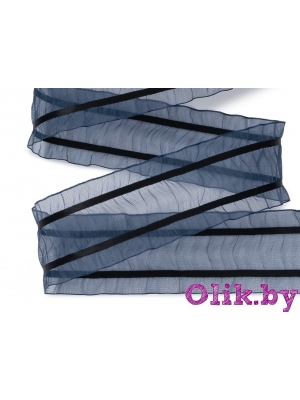 Лента органза с волнистым краем 4 см, темно-синий, 1 м