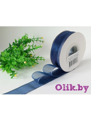 Лента органза с люрексом 2,5 см, темно-синий №ВК19, 1 м