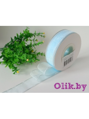Лента органза с люрексом 2,5 см, голубой №ВК27, 1 м