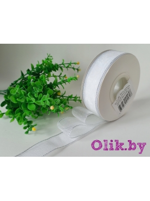 Лента органза с люрексом 2,5 см, белый №1001, 1 м