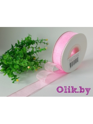 Лента органза с люрексом 2,5 см, розовый №1004, 1 м