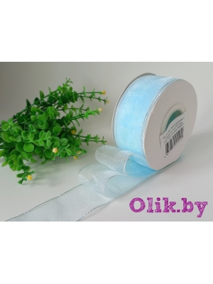 Лента органза с люрексом 4 см, голубой №ВК27, 1 м