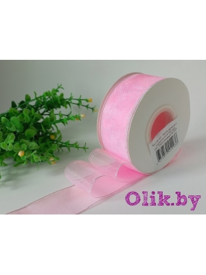 Лента органза с люрексом 4 см, розовый №1004, 1 м