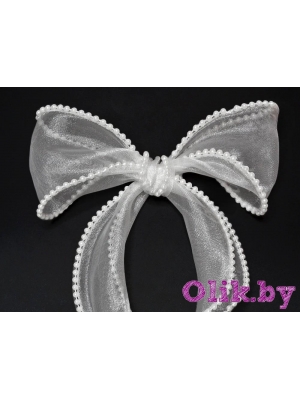 Лента органза с декоративным швом и бусинами 5 см белый