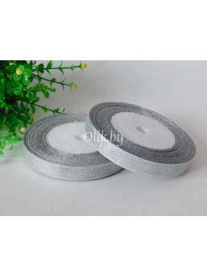 Лента парча 1 см, серебро, 23 м