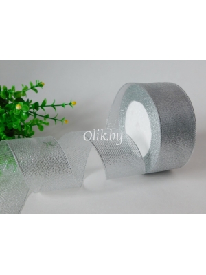 Лента парча, 40мм, серебро, 23 м