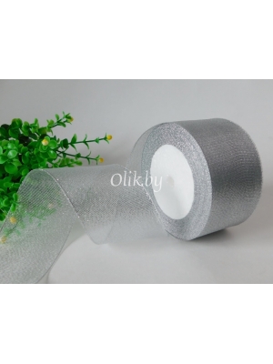 Лента парча, 50мм, серебро, 23 м