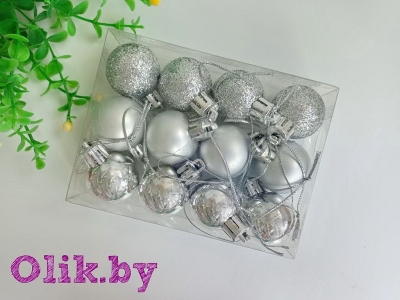 Набор новогодних шаров 3 см (12 шт), серебро