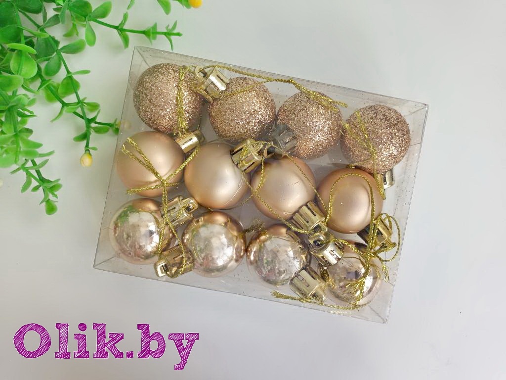 Набор новогодних шаров 3 см (12 шт), розовое золото