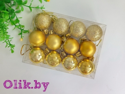 Набор новогодних шаров 3 см (12 шт), золото